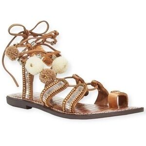 Sam Edelman Women’s Size 7.5 Tan Graciela Leather Beaded Flat Strappy Sandals